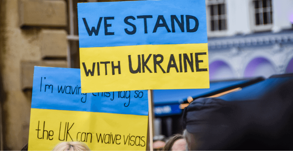 'We stand with Ukraine' sign