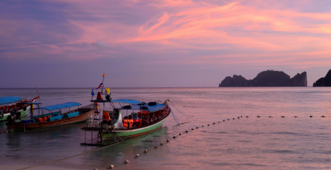 Thai fishing boats beached
