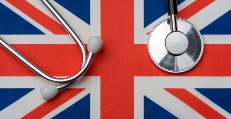 U.K. flag with stethoscope