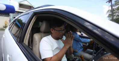 Mech Dara in car after being released on bail