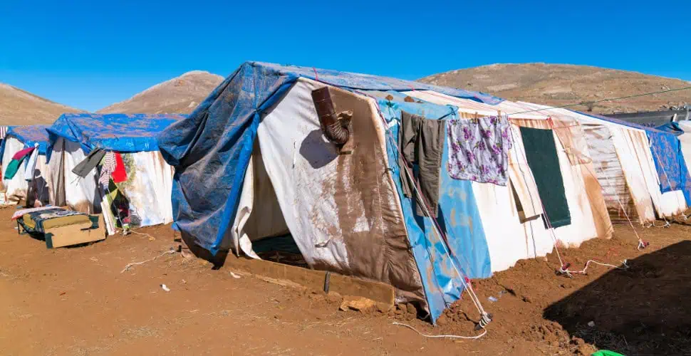 Detention camp in the desert, representing where trafficked migrants from Tunisia are held